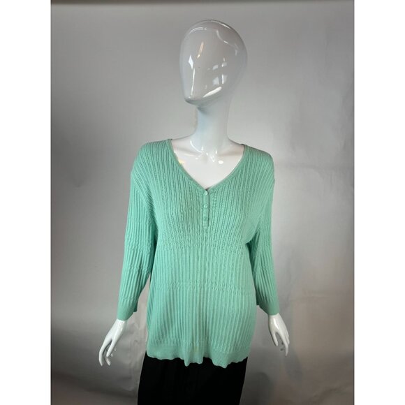 Croft & Barrow Womens Mint Green Ribbed V-Neck Sweater 2X 100% Cotton - Picture 11 of 16